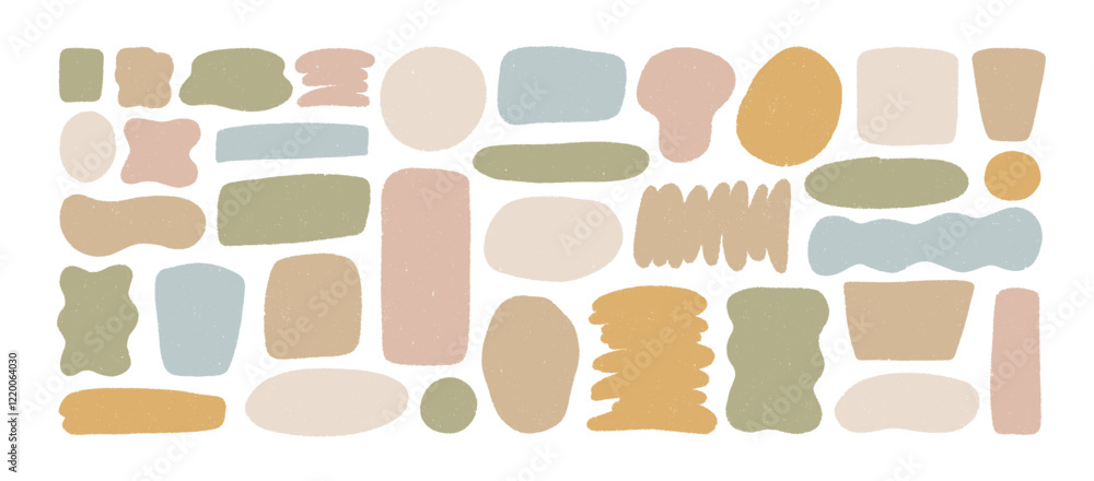 Aufkleber Organic shapes with grain texture in pastel colors. Set of hand drawn irregular round and wavy blot forms. Doodle graphic vector elements for text and contemporary design. Abstract modern forms.