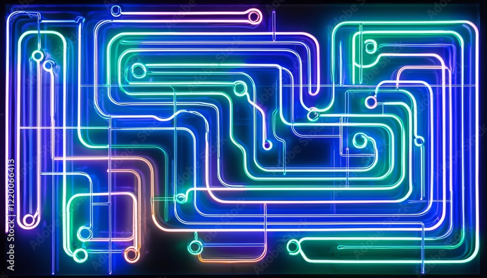 Poster dynamic abstract artwork showcasing glowing lines in neon blue, green, and purple, representing a fo