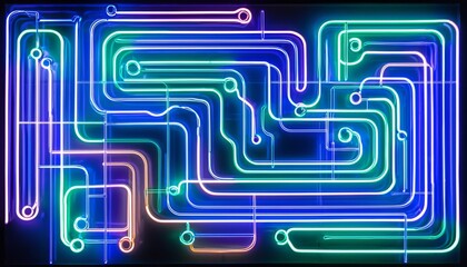 dynamic abstract artwork showcasing glowing lines in neon blue, green, and purple, representing a forward-moving data and machine-learning path in an engaging style