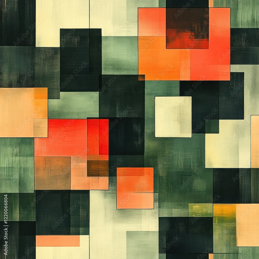 Poster abstract geometric pattern in dark green and peach tones minimalist design vector illustration