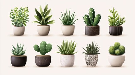 Diverse Collection of Cacti and Succulents in Stylish Pots