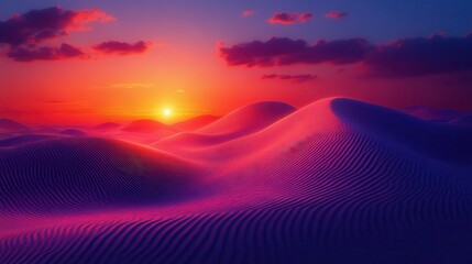 Tranquil Desert Sunset: Isometric View of Majestic Sand Dunes with Ethereal Glow