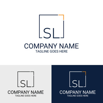 Initial SL letter in a square box minimalist simple vector logo design. Three variations of a clean, modern logo design featuring the initials SL within a square frame.