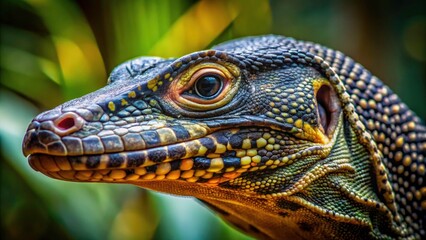 Fototapeta premium Stunning Close-Up Portrait of an Asian Giant Water Monitor Varan, Exotic Wildlife Photography, Nature's Beauty, Reptile Features, Detailed Textures, Natural Habitat, Wildlife Enthusiasts