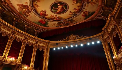 Obraz premium Ornate Theater Ceiling With Gilded Details And Painted Figures