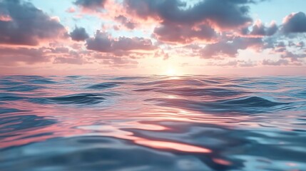 Obraz premium Gentle water ripples on a soft pink, blue pastel sky background. Wellness, beauty, eco friendly themed banner.