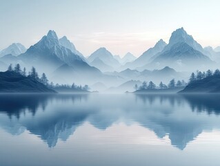 Majestic Mountains in Soft Pastel Colors with Serene Landscape and Natural Lighting