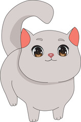 Fototapeta premium Cute gray chibi cat with adorable smile