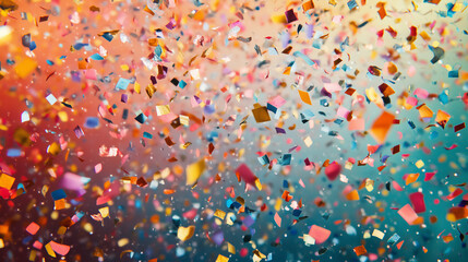 Colorful Confetti Falling on Vibrant Background