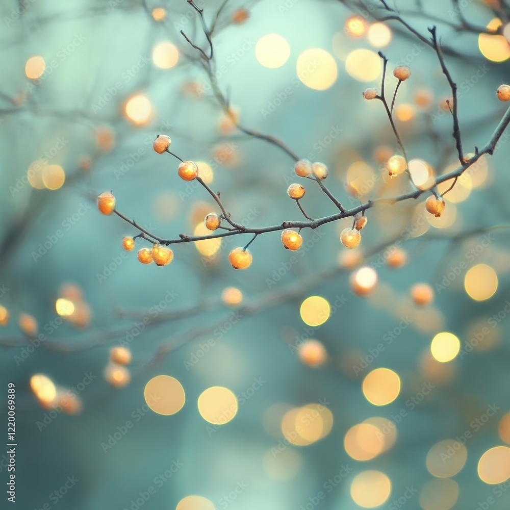 Poster glowing branches in magical bokeh background