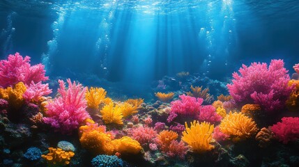 Naklejka premium Serenity Below: Luminous Underwater Coral Reef in Oil Painting Style with Gradient Hues