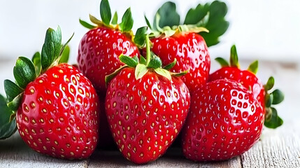 Fresh ripe strawberries on wooden table. Food photography for recipe blogs