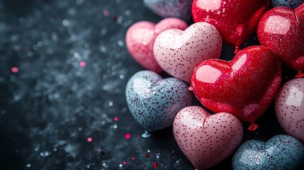 Colorful valentine's day heart balloons with copy space on vibrant background