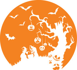 Witches doing witchcraft in a nigh forest halloween silhouette