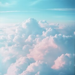 Fluffy Clouds Drifting in Bright Blue Ethereal Atmosphere Against Boundless Horizon