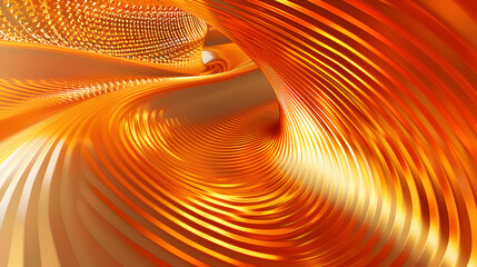 A vibrant, flowing abstract design in warm orange tones with rhythmic patterns.