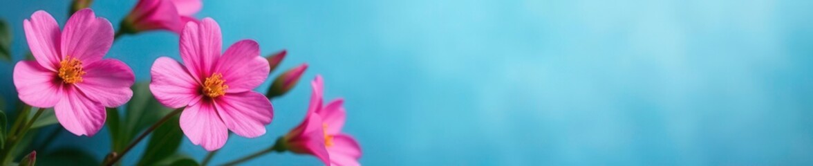 Fototapeta premium Radiant pink flowers on bright blue background, floral, garden, radiant pink