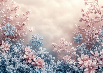 Vintage Winter Scene with Snowflakes in Pastel Colors Elegant Background for Christmas Holiday Greeting Cards