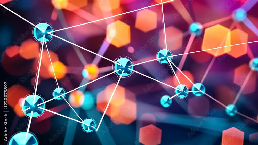 Poster explore the vibrant world of abstract connections and colorful patterns in a dynamic digital landsca