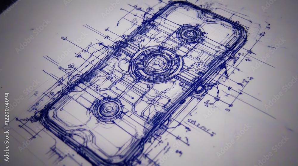 Poster blueprint sketch of futuristic device design