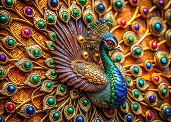 Obraz premium Intricate Peacock Wall Decor, Rich Jewel Tones, High-Resolution Stock Photo