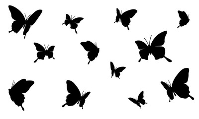 白背景に飛ぶ蝶のシルエット集