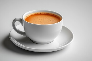 Fototapeta premium A cup of milk tea on a white plate, simple clean style, high - res, high - quality on white background.