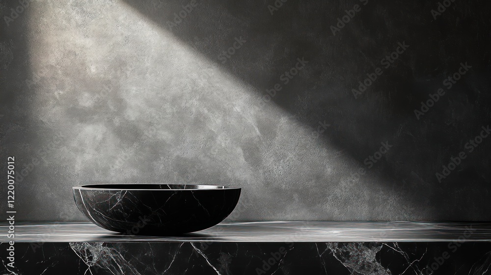 Poster minimalist still life presentation of polished black marble table in studio setting