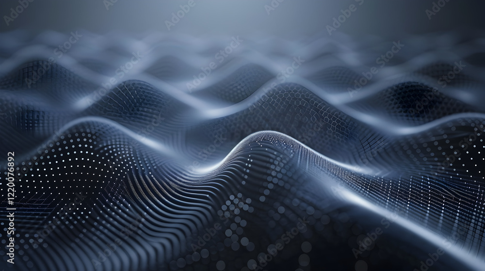 Poster abstract representation of waves with a digital texture and smooth gradients.