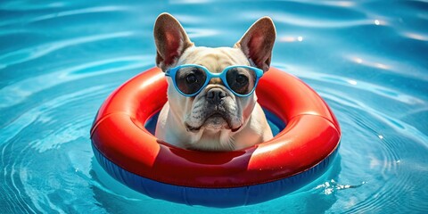 Patriotic French Bulldog Pool Float Sunglasses Summer Fun Minimalist Photography