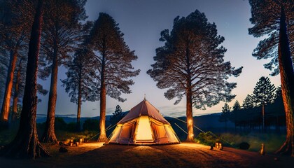 キャンプ場のテント設営とアウトドア