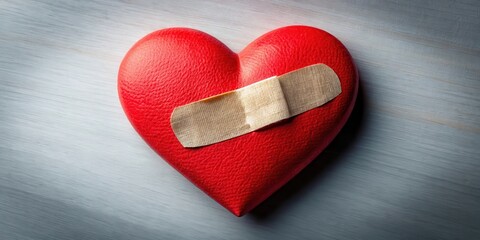 A broken heart with a plaster bandage wrapped around it, symbolizing the attempt to heal emotional wounds , emotional trauma, emotional hurt