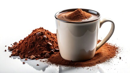 Obraz premium Silhouette of Hot Chocolate and Cocoa Powder against White Background