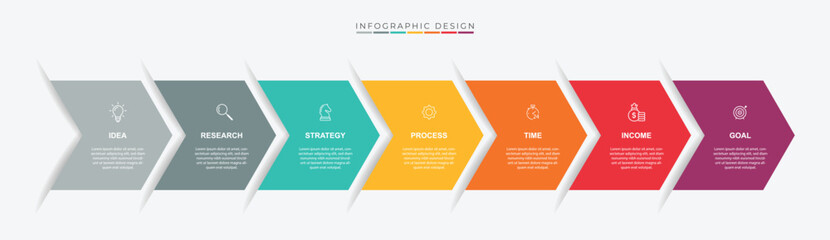 Business growth arrow template. Infographic 7 steps to success. Vector illustration.
