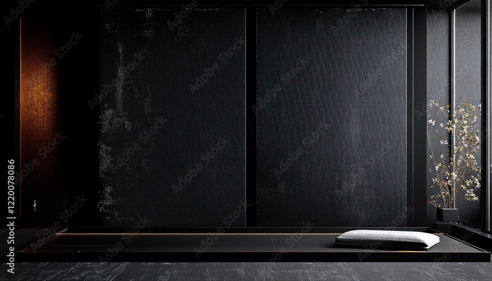 Poster Minimalistic Black Canvas Abstract Texture Ambient Light Calm Introspection Symmetrical Composition Modern Art