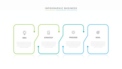 Horizontal progress bar featuring 4 arrow-shaped elements, symbolizing the four stages of business strategy and progression. Clean timeline infographic design template. Vector for presentation