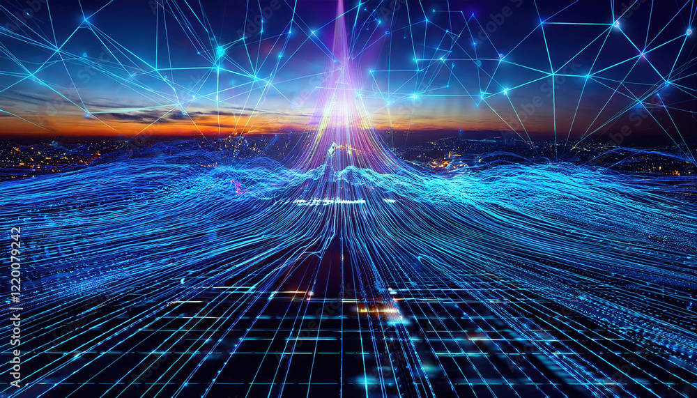 Aufkleber digital data flow visualization with vibrant blue lines and network connections