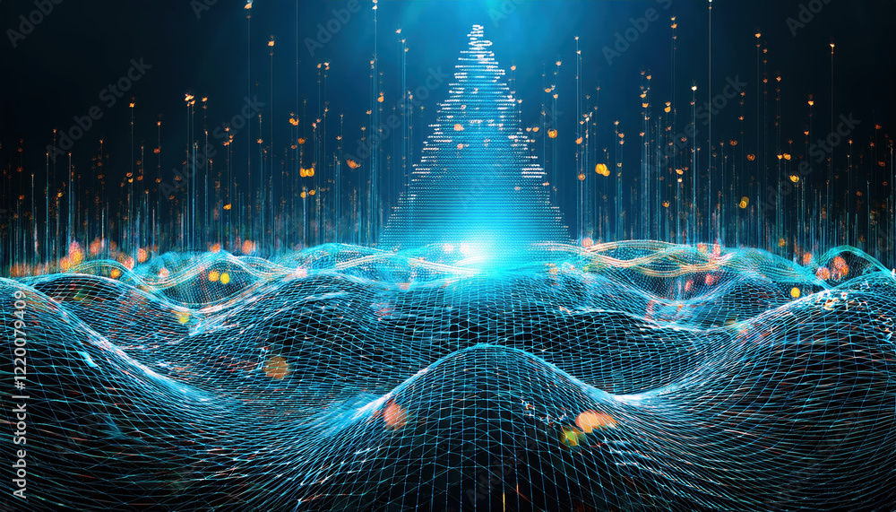 Poster digital waves and data visualization create stunning big data concept. image features vibrant inform