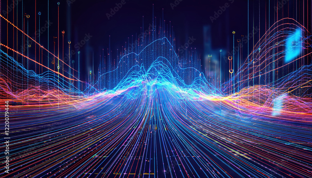 Poster dynamic data visualization with vibrant lines and waves