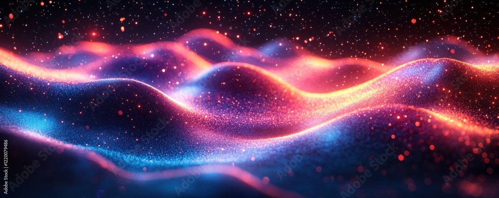 Poster abstract digital landscape waves of light for technology communication ai data transfer and encrypti