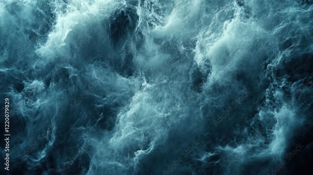 Poster Abstract deep blue and white swirling textured pattern creating a dynamic and ethereal visual