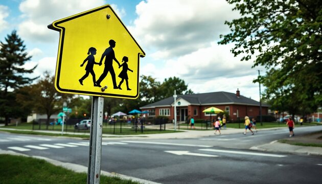 School Crossing Sign Children Walking Safely Near School