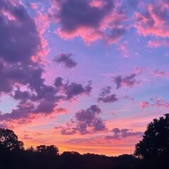 Fototapeta premium Breathtaking Sunset Over Silhouetted Trees and Peaceful Lake Landscape
