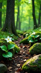 Forest floor carpeted with wild trillium flowers, Woodland Flowers, Pictured Rocks