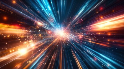 Obraz premium A vibrant burst of light and color representing energy and motion in a cosmic setting.