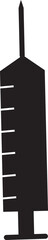 Syringe icon . Injection medical syringe silhouette, symbol, Solid black flat vector isolated on transparent background. For website design, logo, app, template, ui, etc.