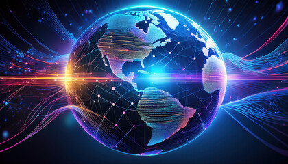 Fototapeta premium Digital globe with glowing network connections and data streams
