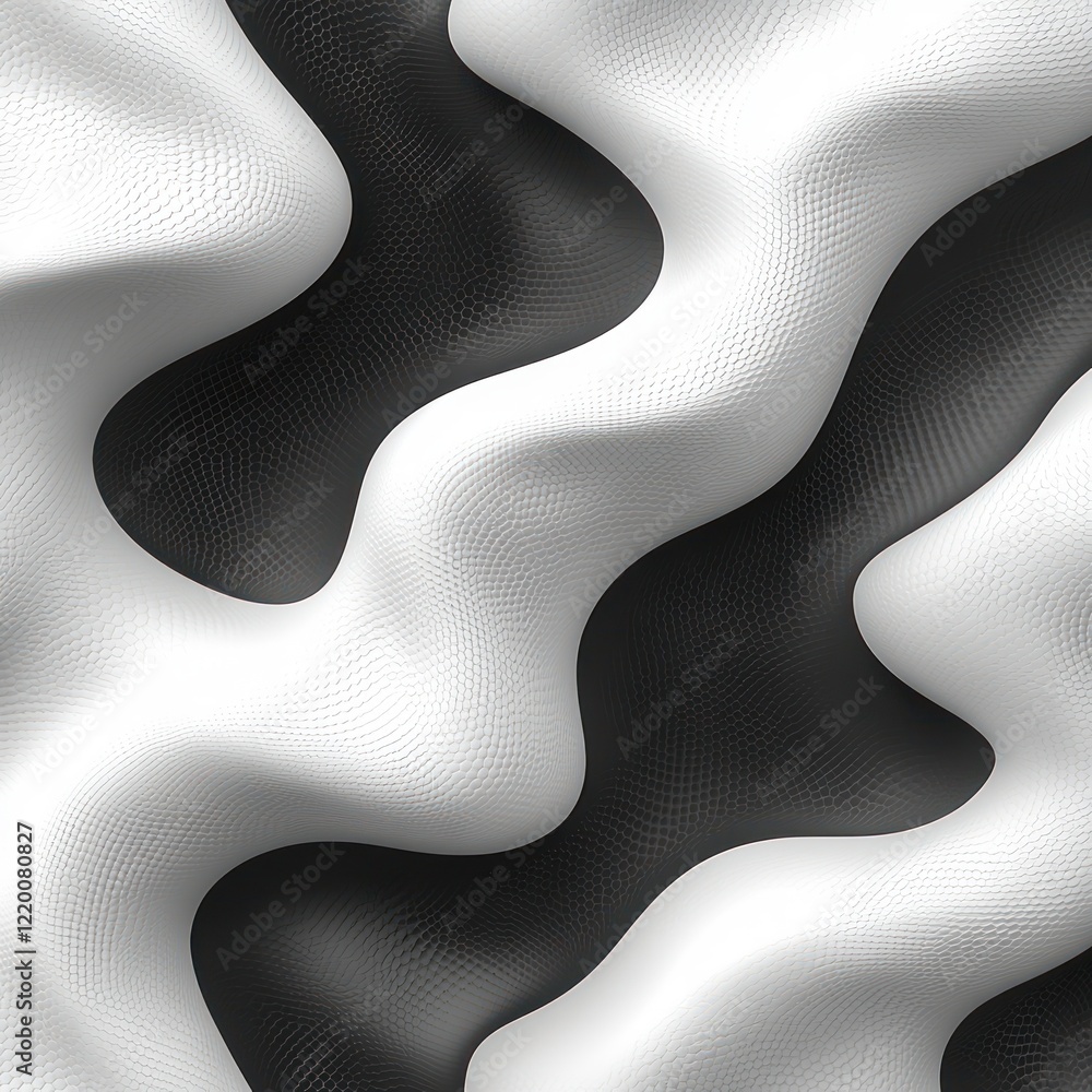Poster monochrome abstract seamless pattern with flowing black shapes on white background