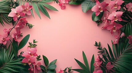 Obraz premium Beautiful Pink Orchid Flowers Blooming on Soft Pink Background Creating a Delicate Floral Aesthetic