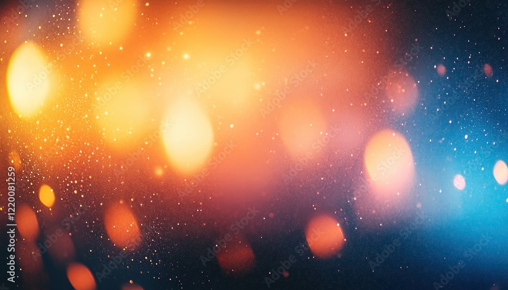 Poster abstract artwork with vibrant light reflections and soft bokeh effect in warm orange and cool blue t